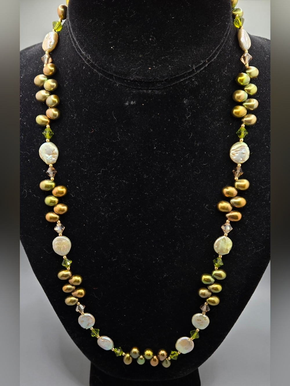 Coin Pearl Necklace w/ Other Pearls & Glass Crystal Bicones Vintage